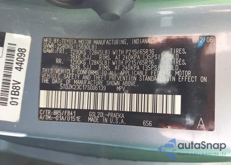 2007 Toyota Sienna Ce from USA, damaged, VIN 5TDZK23C17S006139